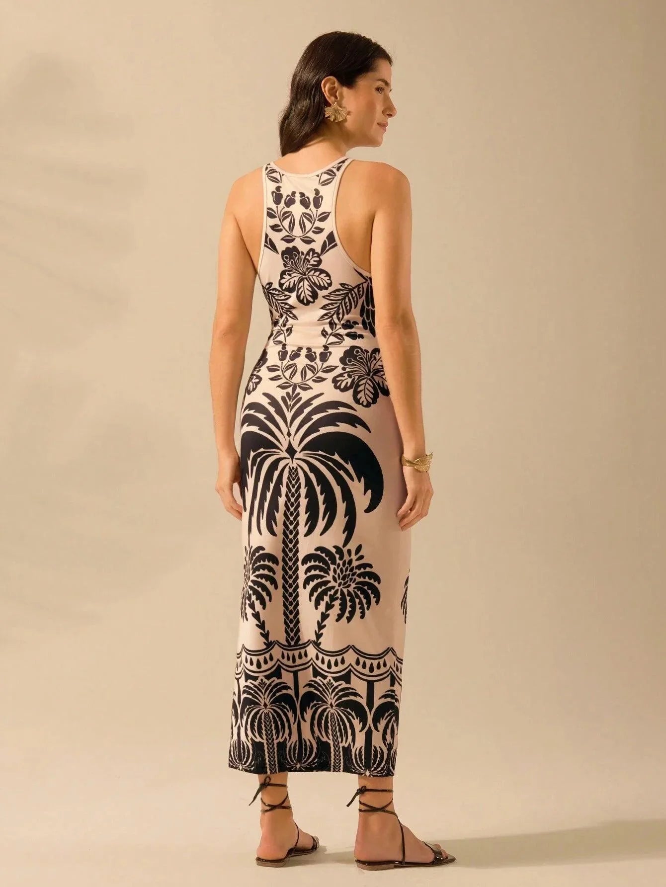 Vestido Midi Boêmio Tropical Ajustado