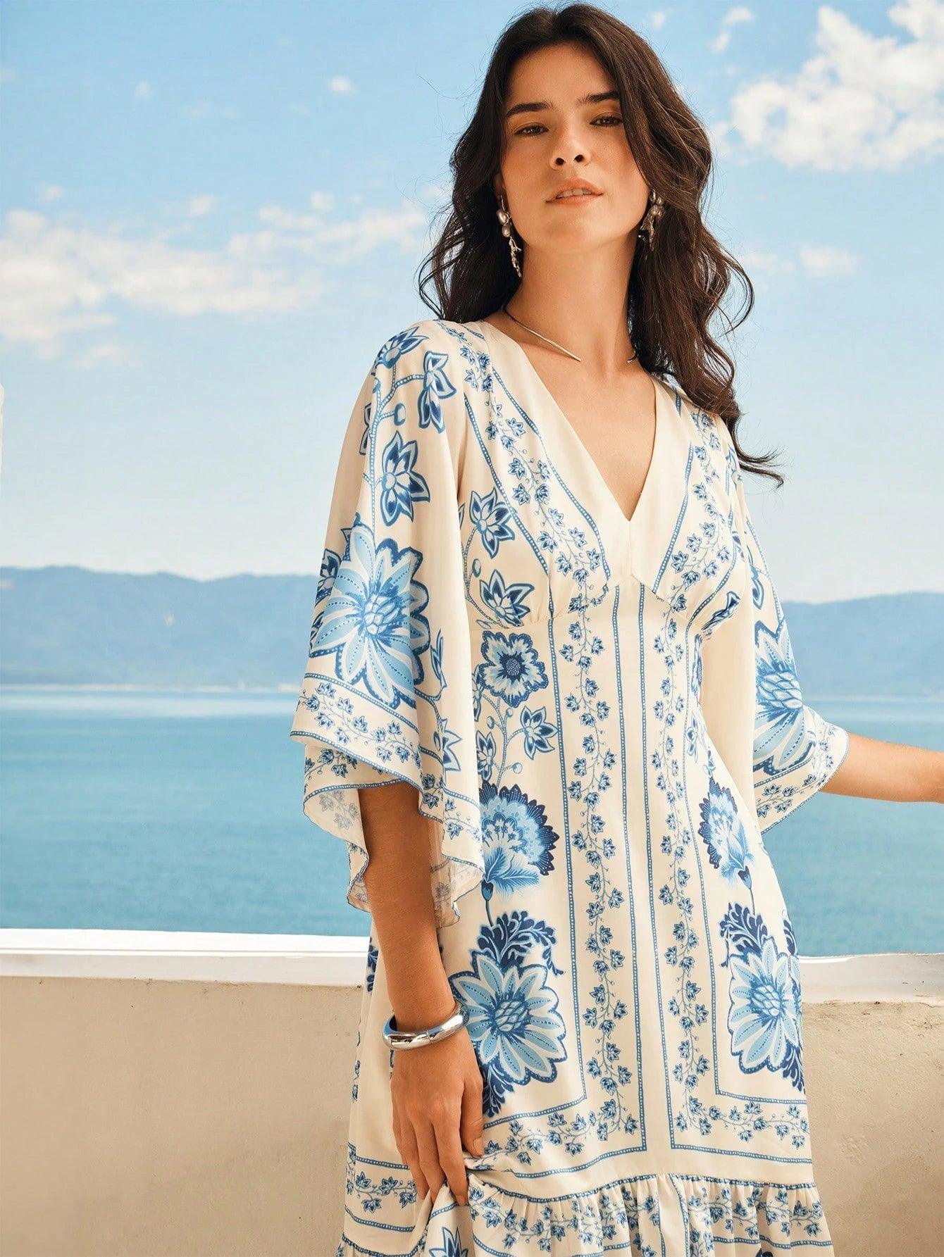 Vestido Midi Casual com Decote em V