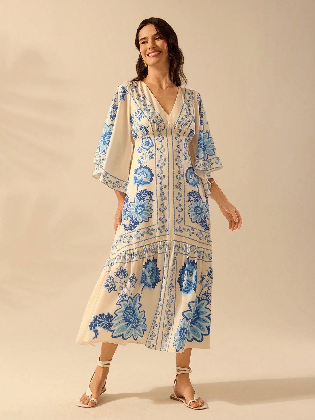 Vestido Midi Casual com Decote em V