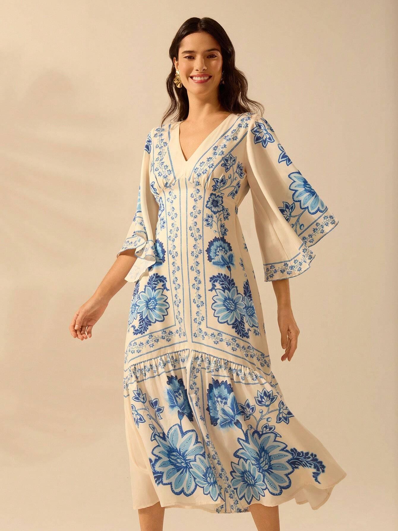 Vestido Midi Casual com Decote em V