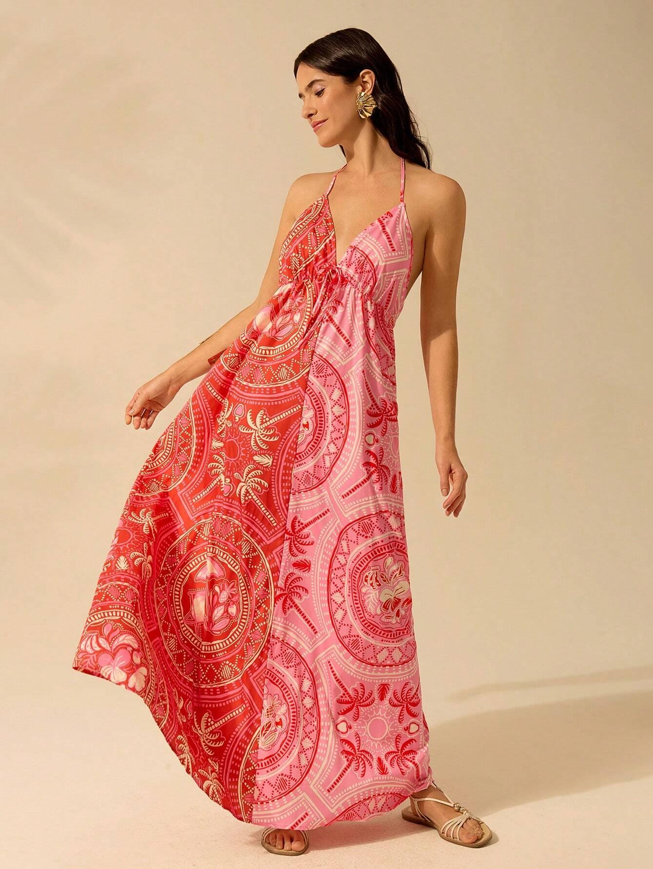 Vestido Longo Casual Estampa Tropical