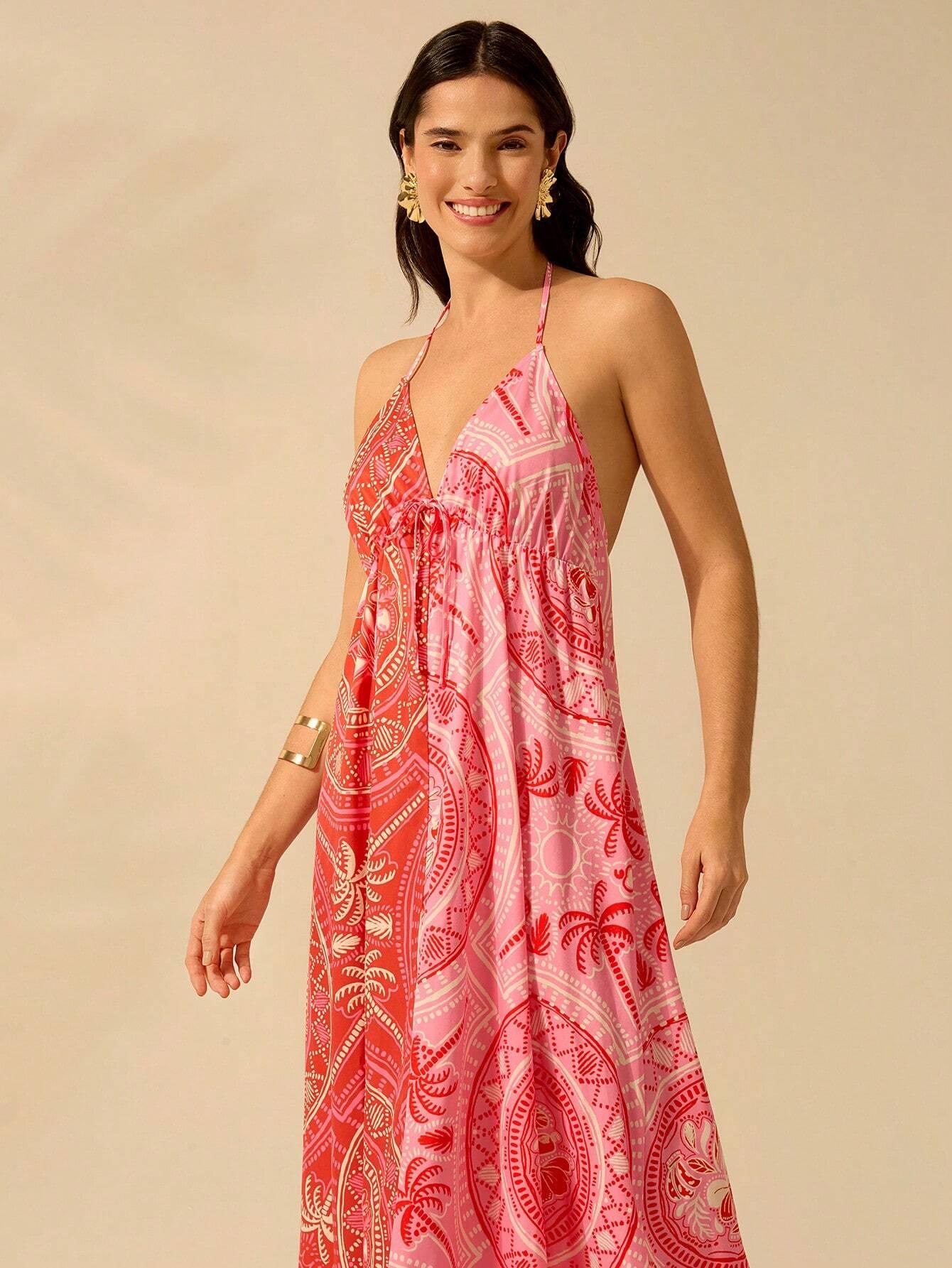 Vestido Longo Casual Estampa Tropical