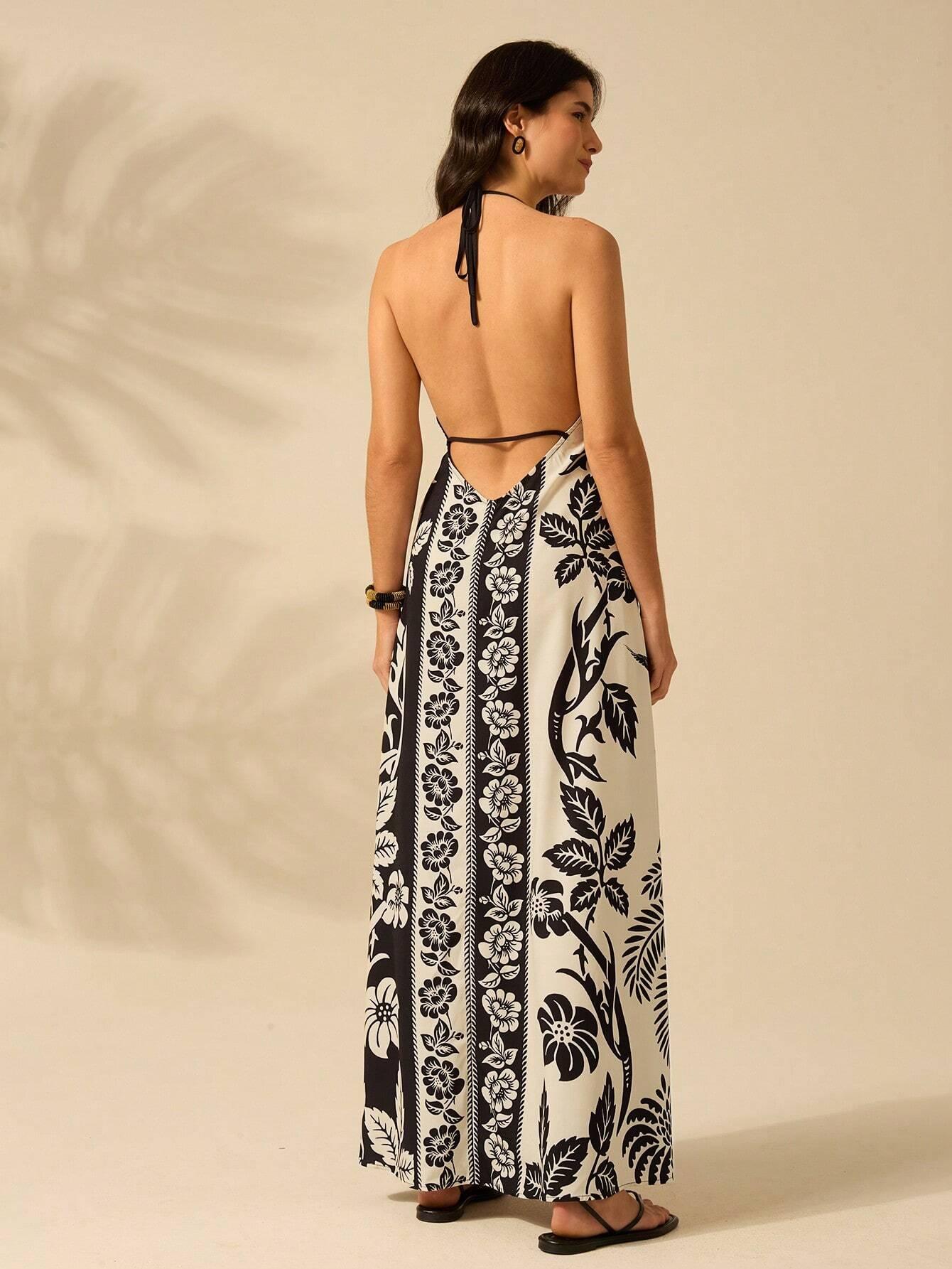 Vestido Longo Casual Tropical Frente-Única