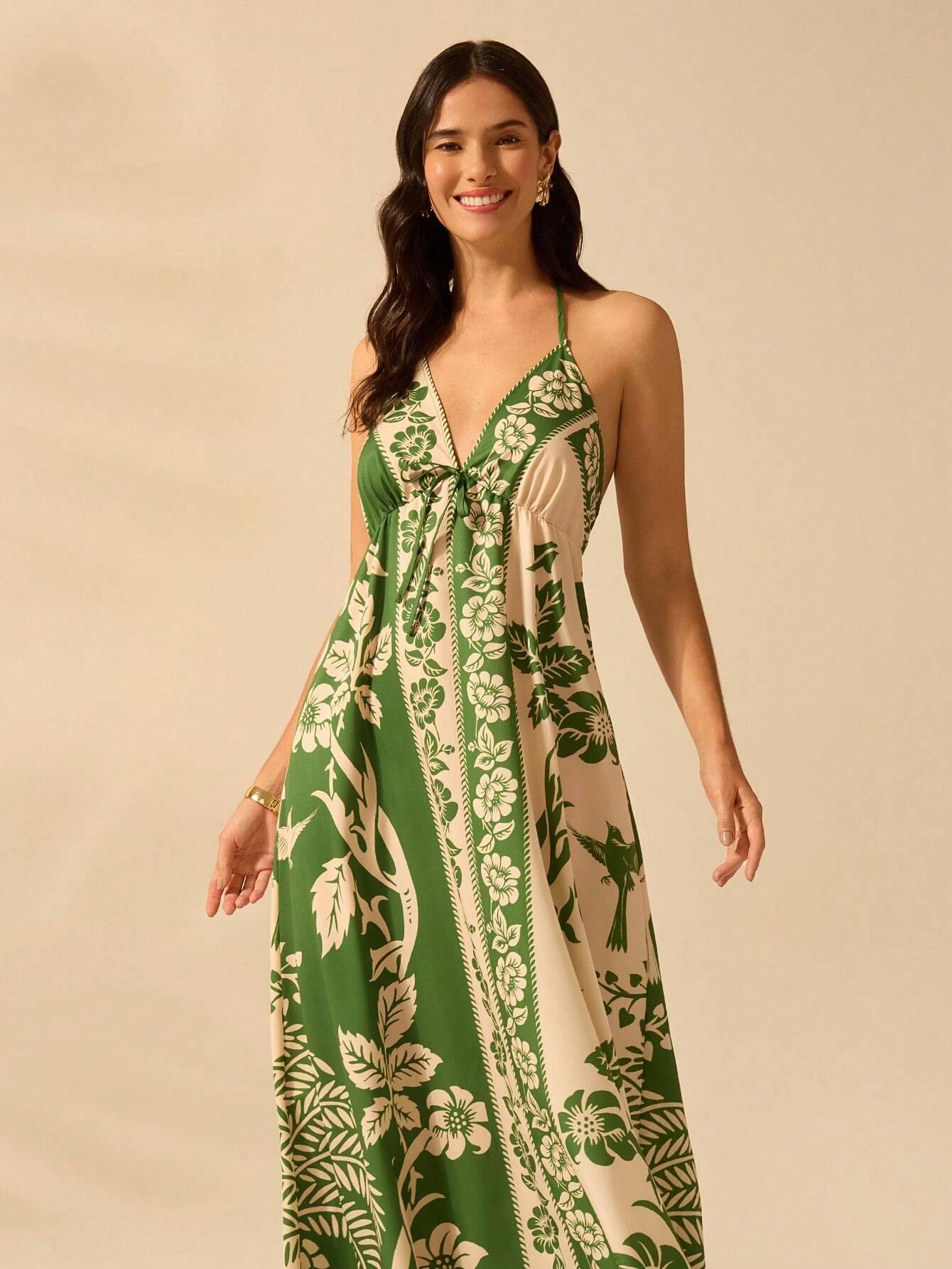 Vestido Longo Casual Tropical Frente-Única