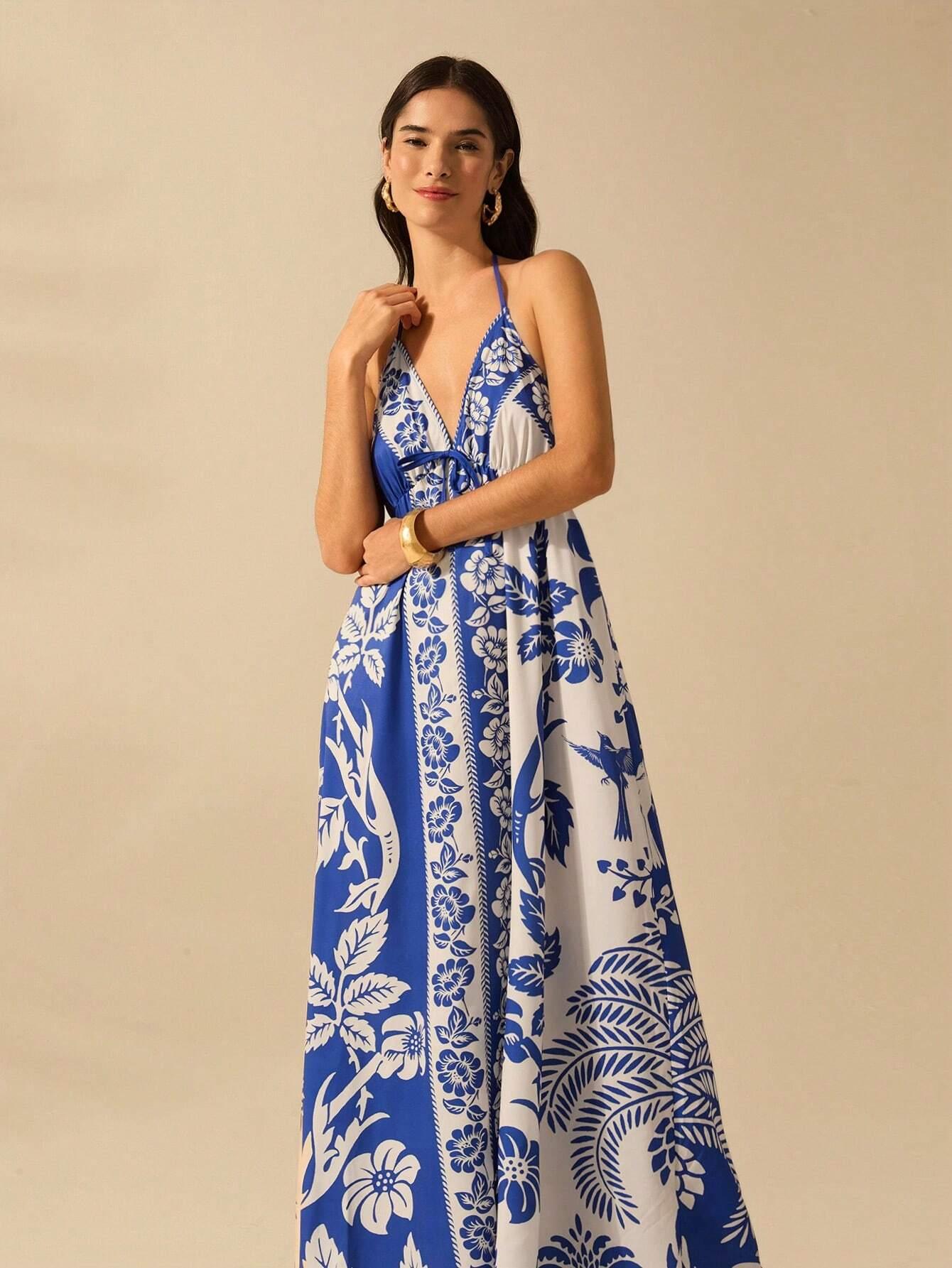 Vestido Longo Casual Tropical Frente-Única