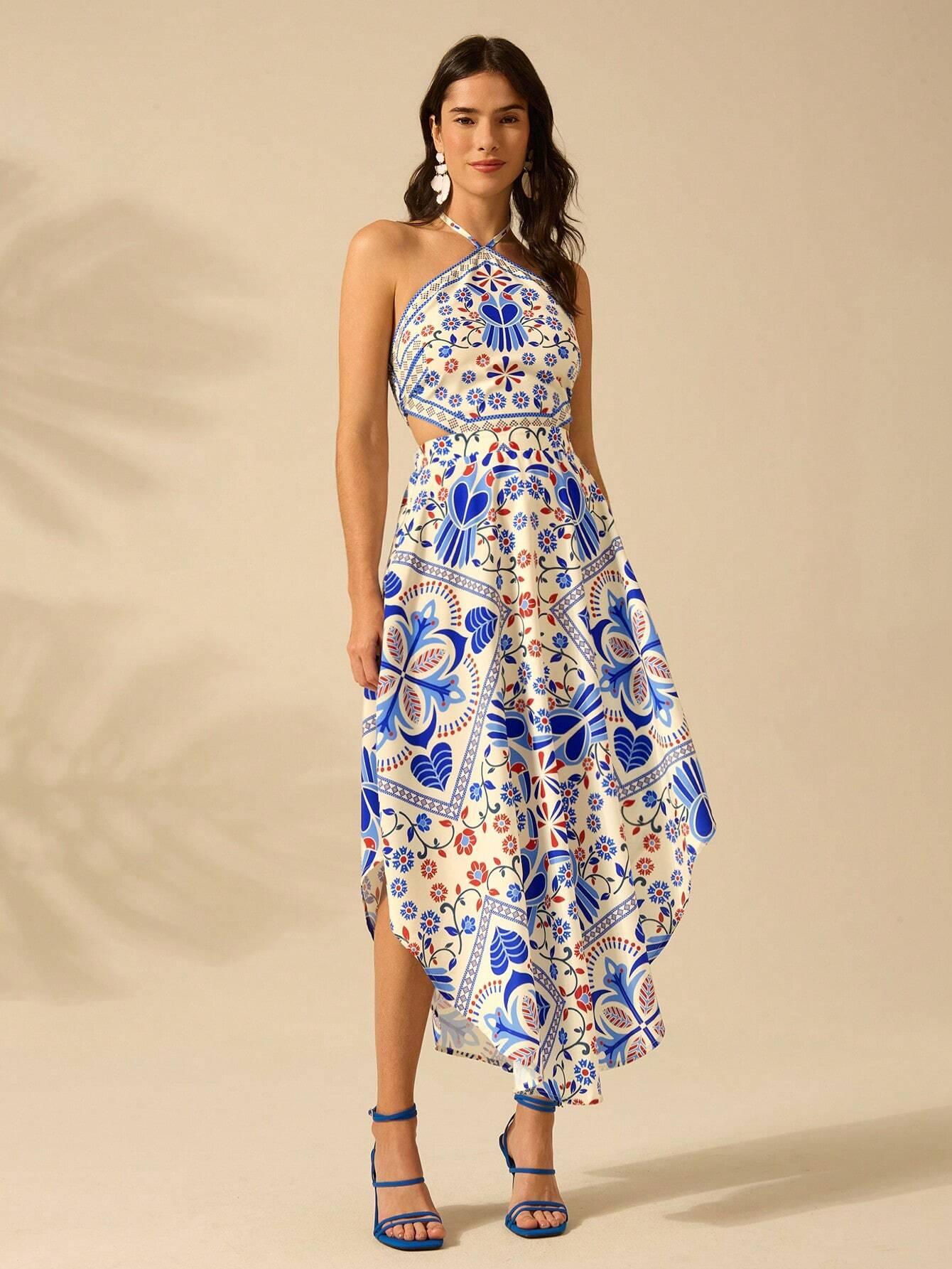 Vestido Longo Boho Floral com Costas Nuas