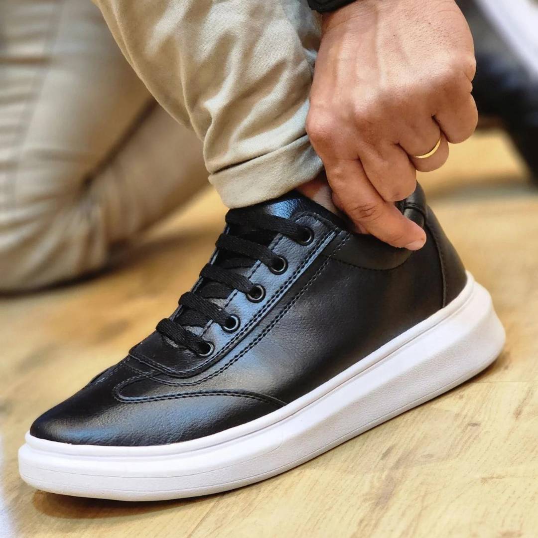 Sapatênis Preto Masculino Casual Sola Alta Canvas