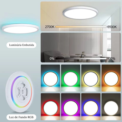 Luminária de Teto Plafon LED Redondo Inteligente Alexa Google Home