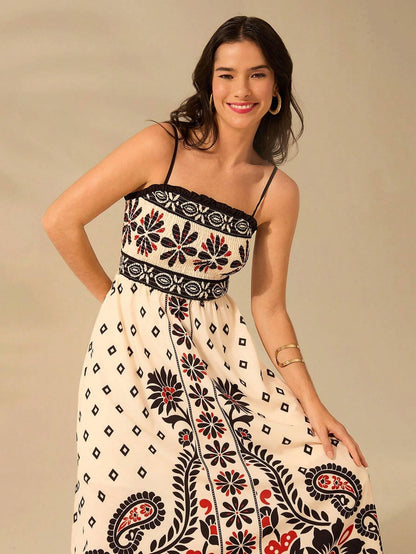 Vestido Longo Boho Floral Tropical