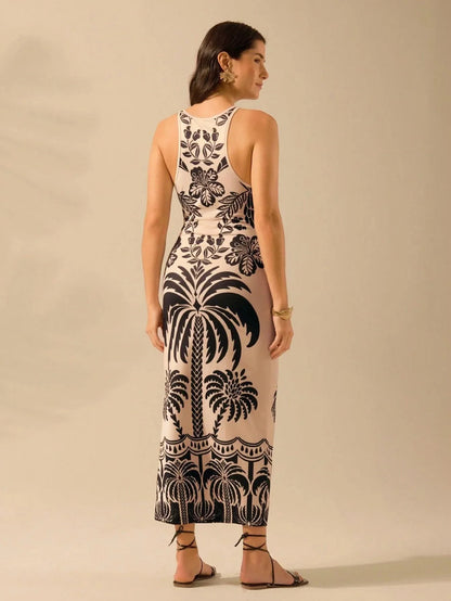 Vestido Midi Boêmio Tropical Ajustado