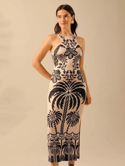 Vestido Midi Boêmio Tropical Ajustado