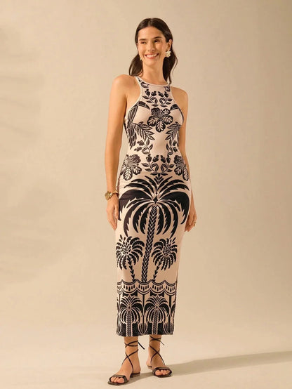 Vestido Midi Boêmio Tropical Ajustado