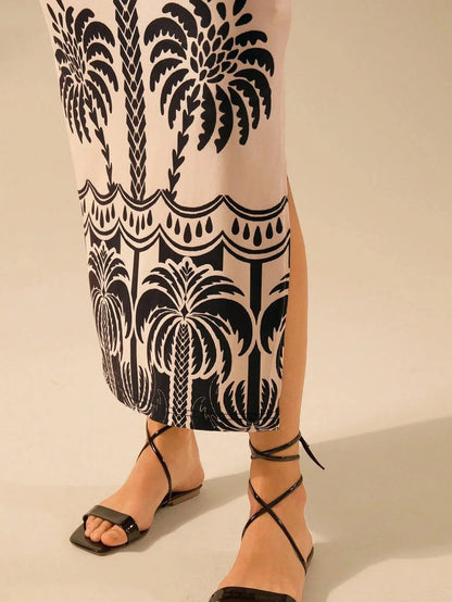 Vestido Midi Boêmio Tropical Ajustado