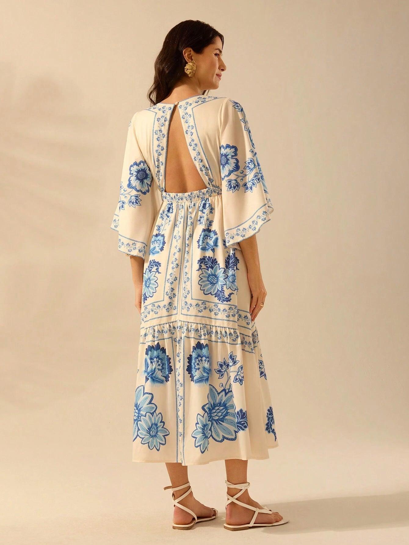 Vestido Midi Casual com Decote em V