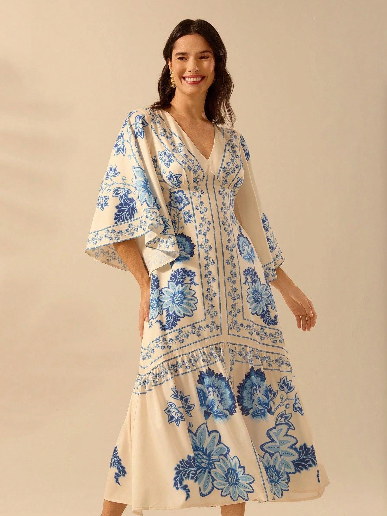 Vestido Midi Casual com Decote em V