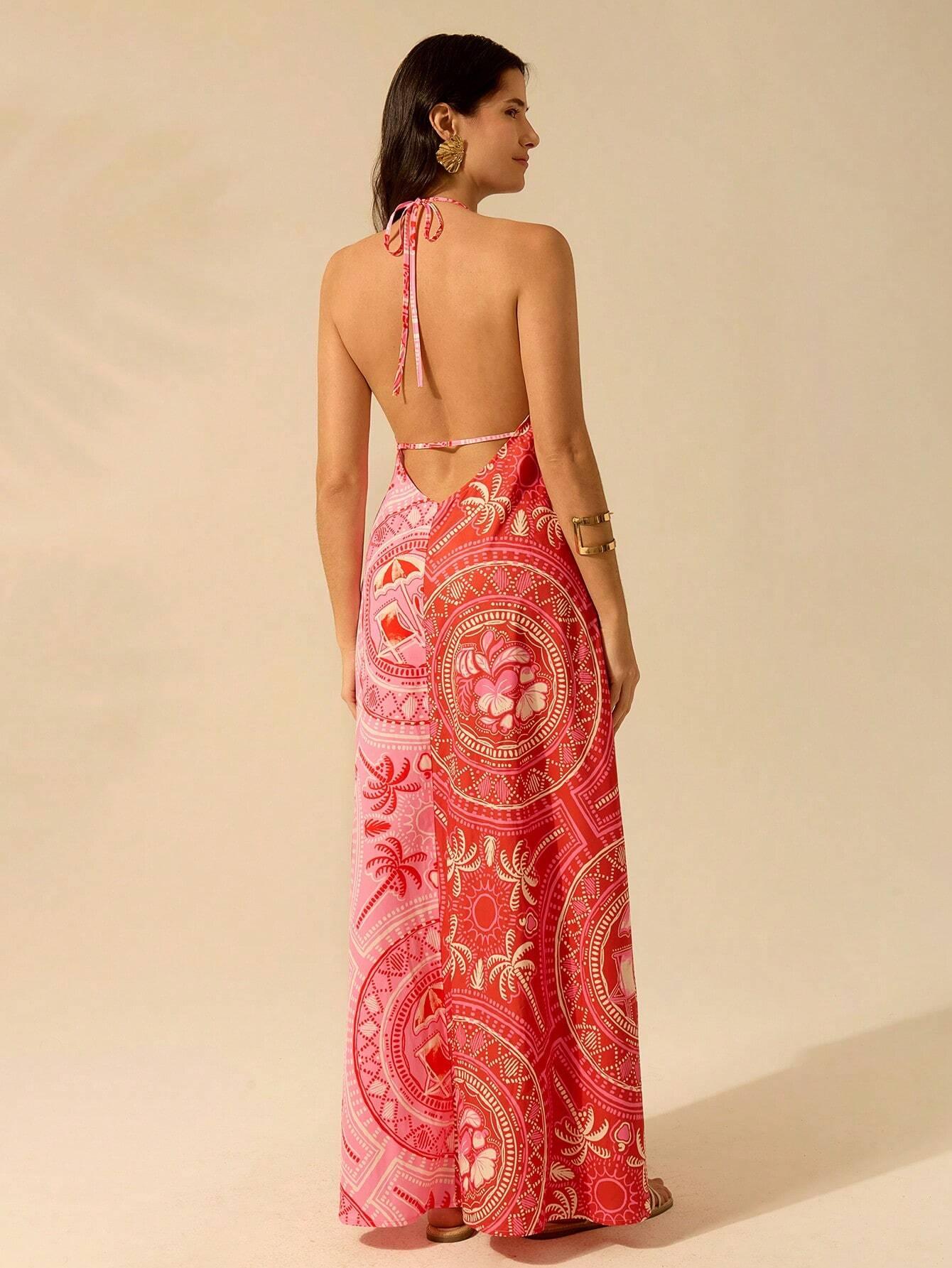 Vestido Longo Casual Estampa Tropical