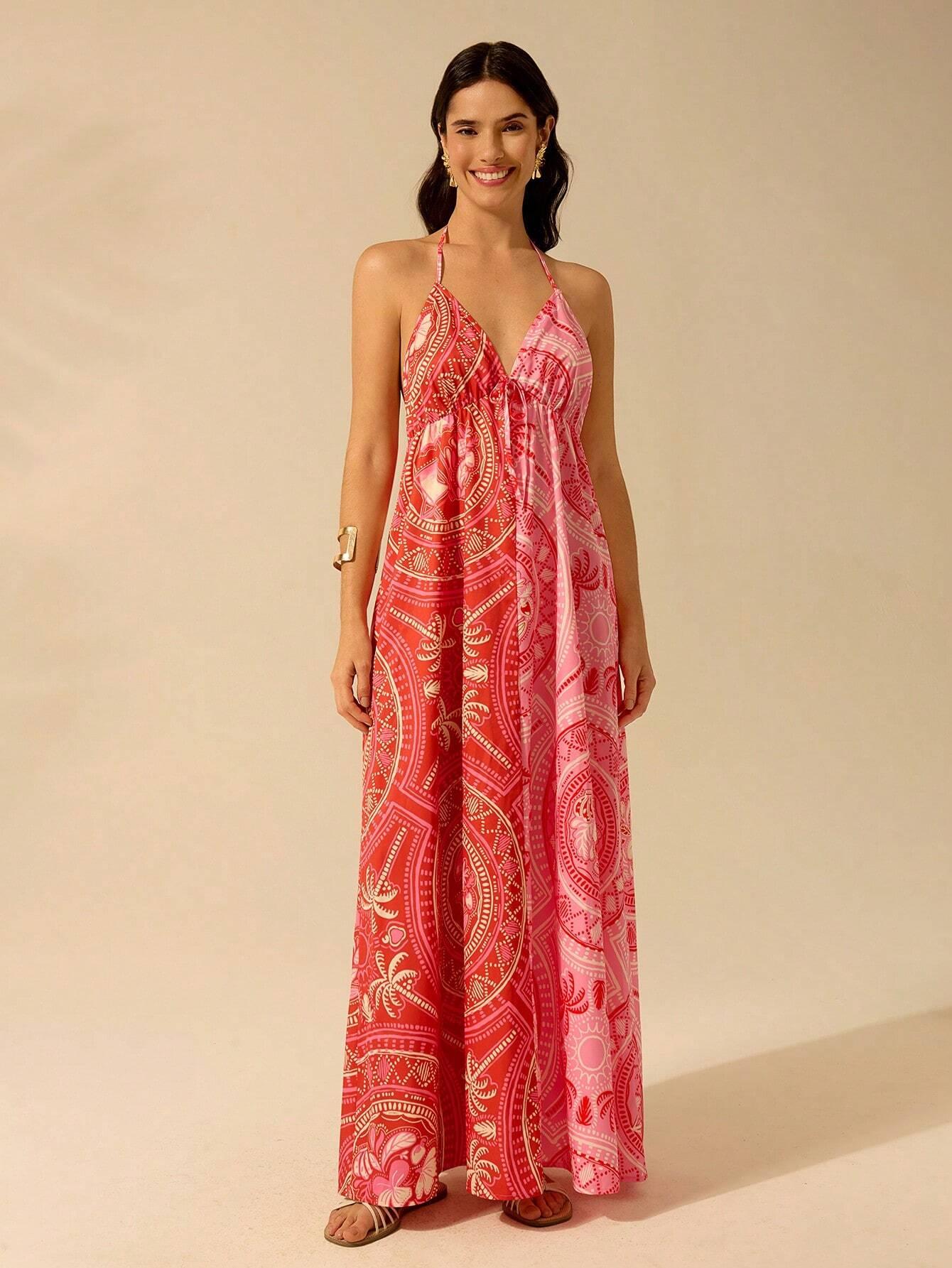 Vestido Longo Casual Estampa Tropical