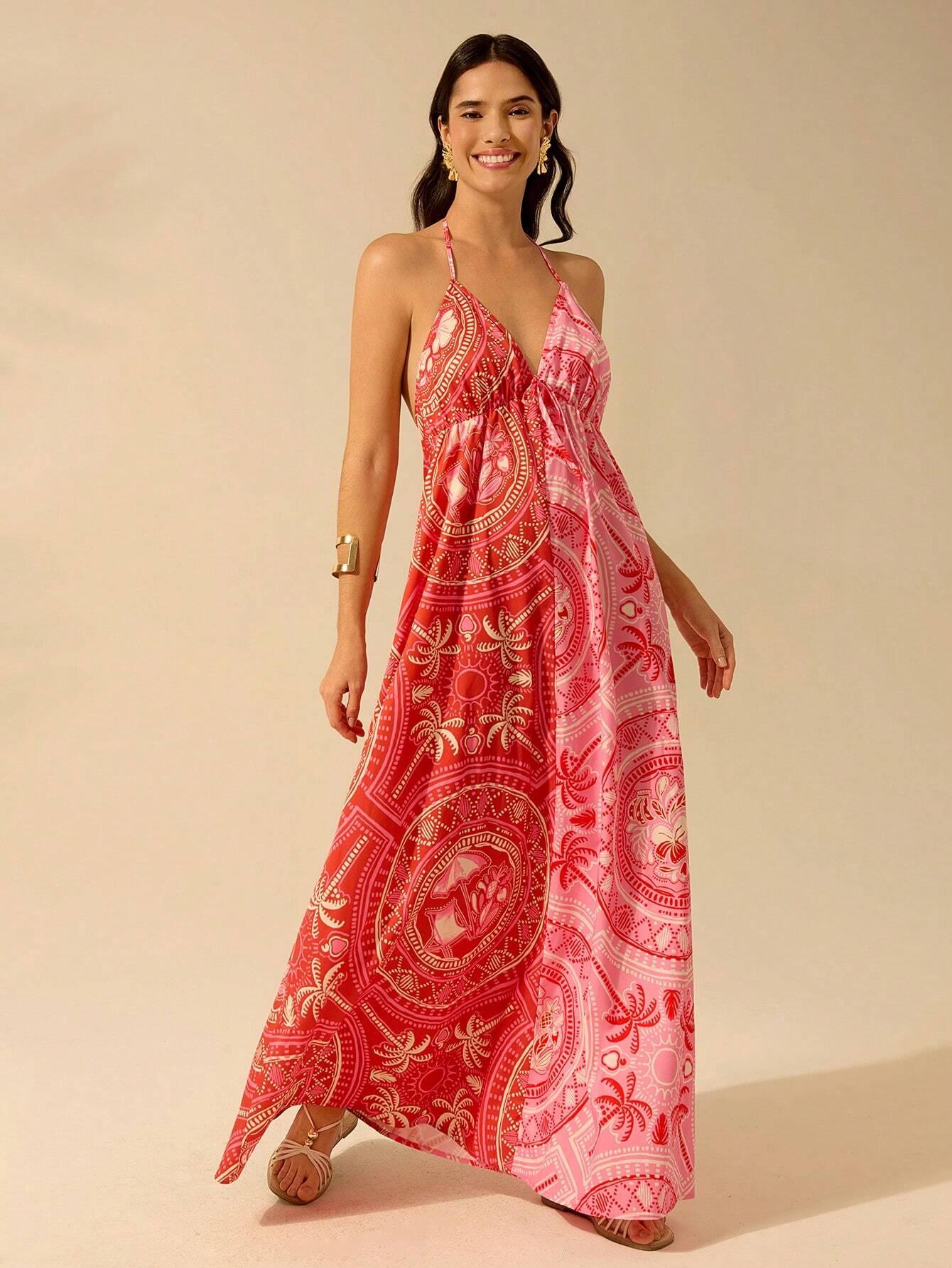 Vestido Longo Casual Estampa Tropical