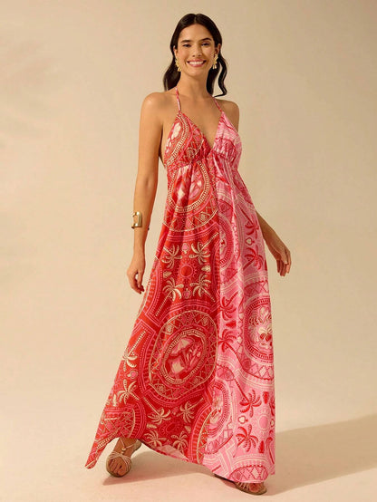 Vestido Longo Casual Estampa Tropical