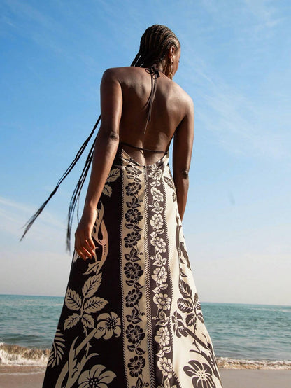 Vestido Longo Casual Tropical Frente-Única