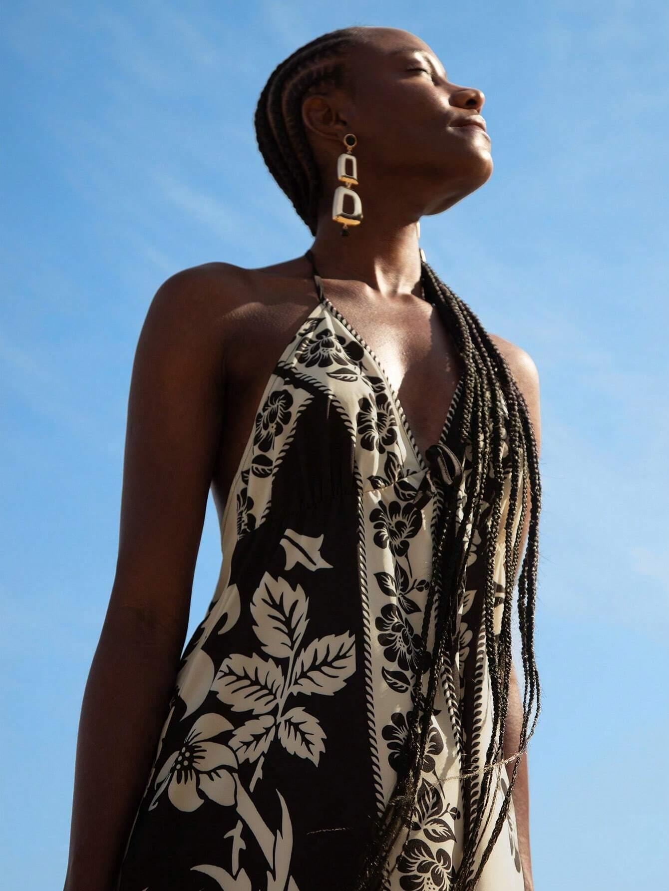 Vestido Longo Casual Tropical Frente-Única