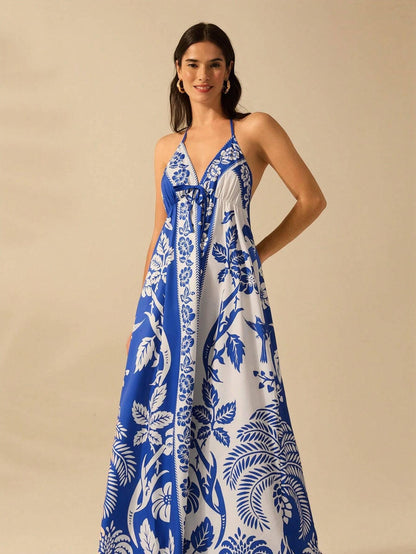 Vestido Longo Casual Tropical Frente-Única