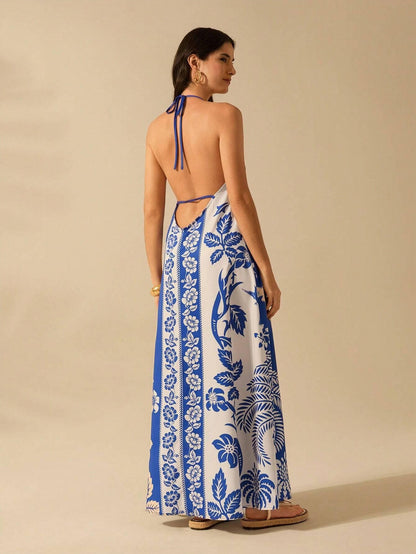 Vestido Longo Casual Tropical Frente-Única