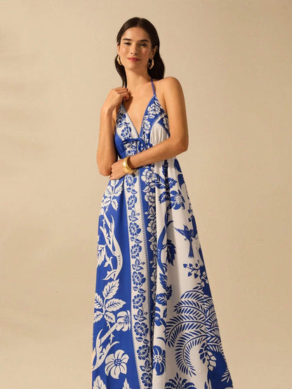 Vestido Longo Casual Tropical Frente-Única