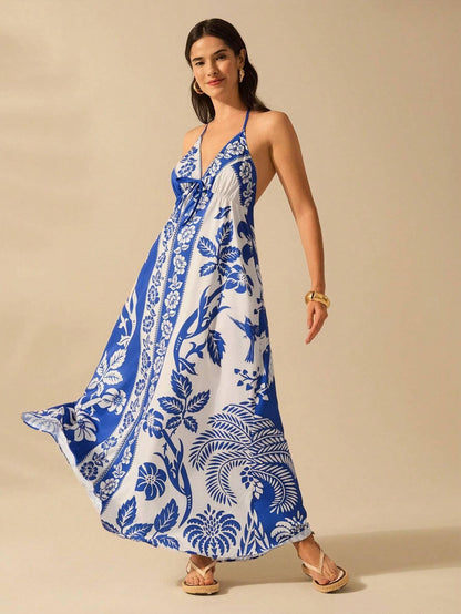 Vestido Longo Casual Tropical Frente-Única