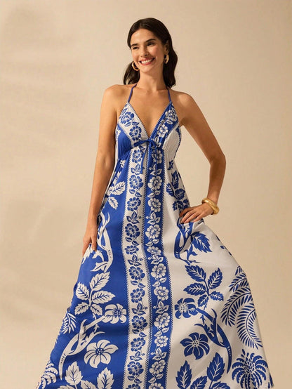 Vestido Longo Casual Tropical Frente-Única