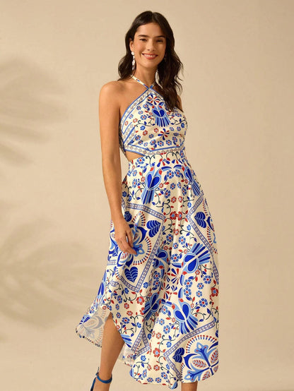 Vestido Longo Boho Floral com Costas Nuas