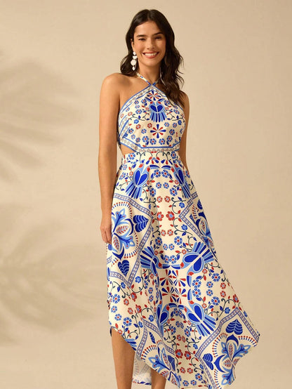 Vestido Longo Boho Floral com Costas Nuas