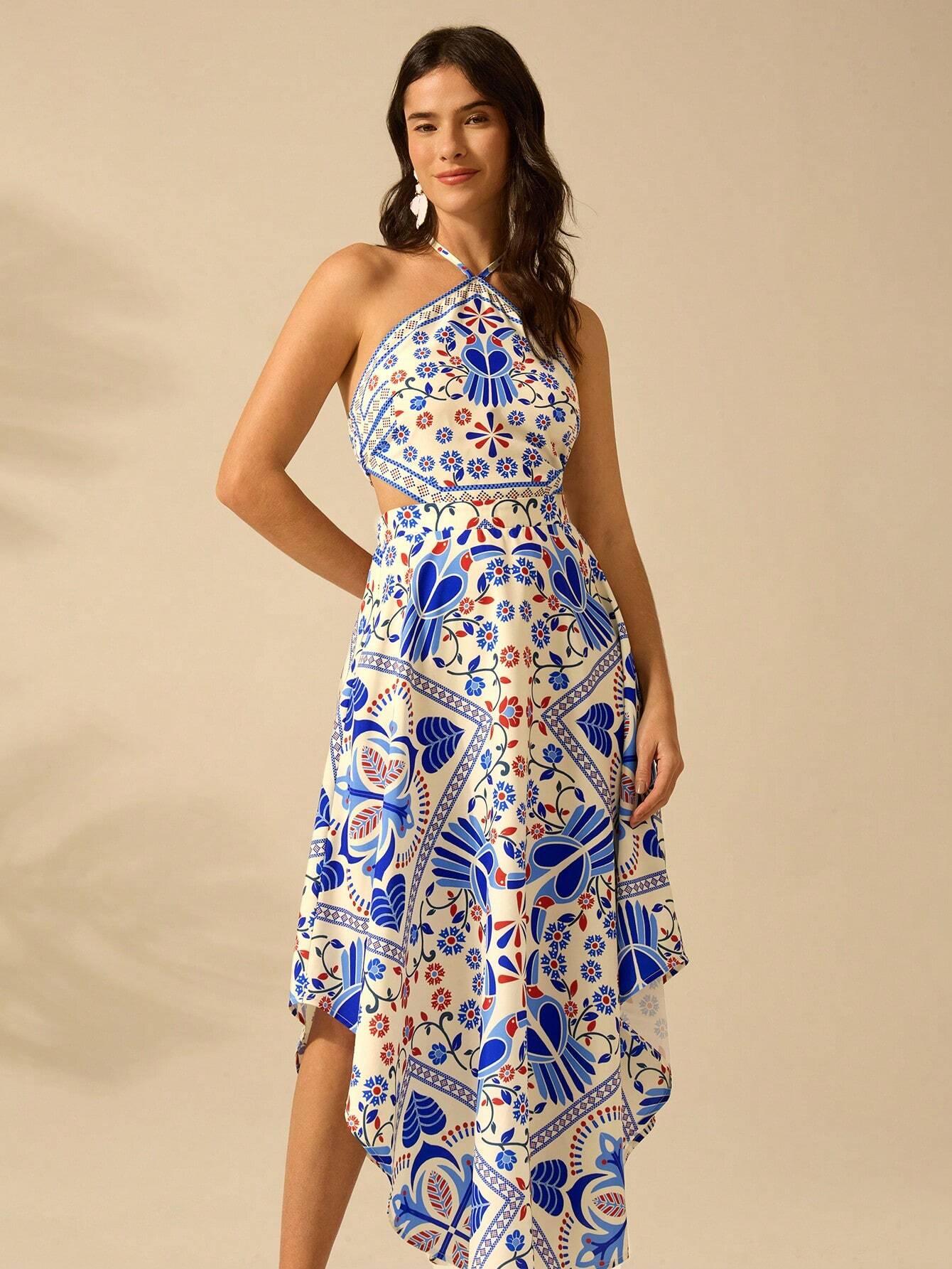 Vestido Longo Boho Floral com Costas Nuas