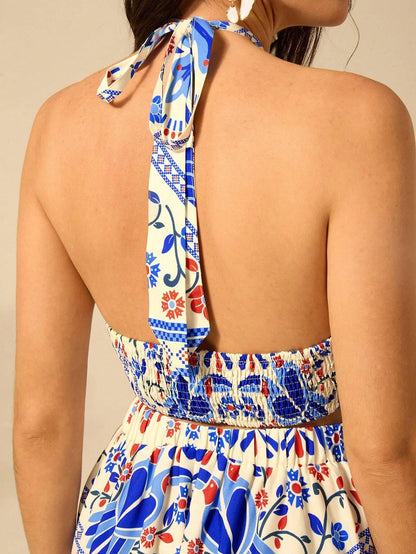 Vestido Longo Boho Floral com Costas Nuas