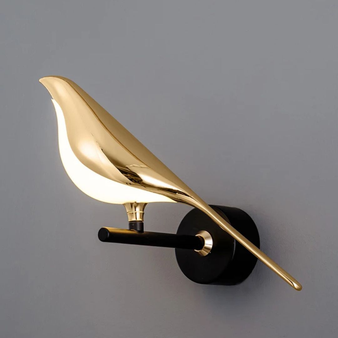 Arandela Dourada de Parede Pássaro Moderna