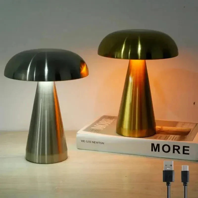 Luminária de Mesa Decorativa Cogumelo Recarregável com Base em Metal Abajur 0007 My Store 